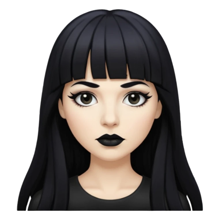 vampira mulher branca com cabelo preto longo com franja acima da sobrancelha e lábios com batom preto sticker
