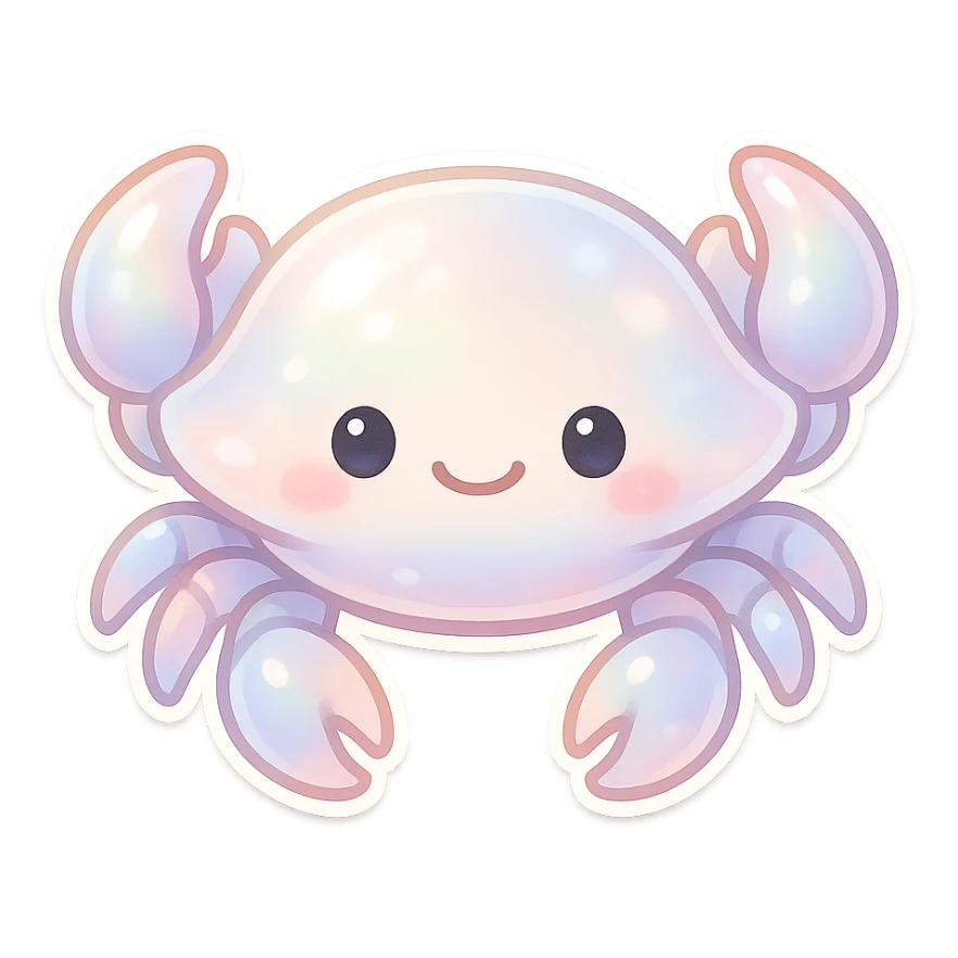 cute crab in pearl colours, soft iridescent shell, gentle expression, simple background sticker