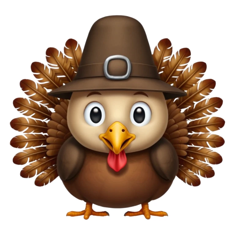 happy-looking turkey wearing a pilgrim hat. sticker