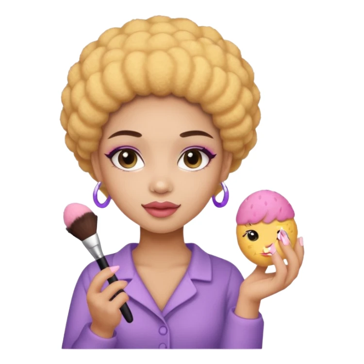 Light skin female holding makeup fluffy sponge in left hand  sticker