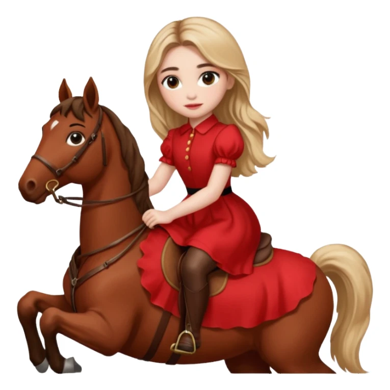 sabrina carpenter wearing red dress while riding a horse sticker