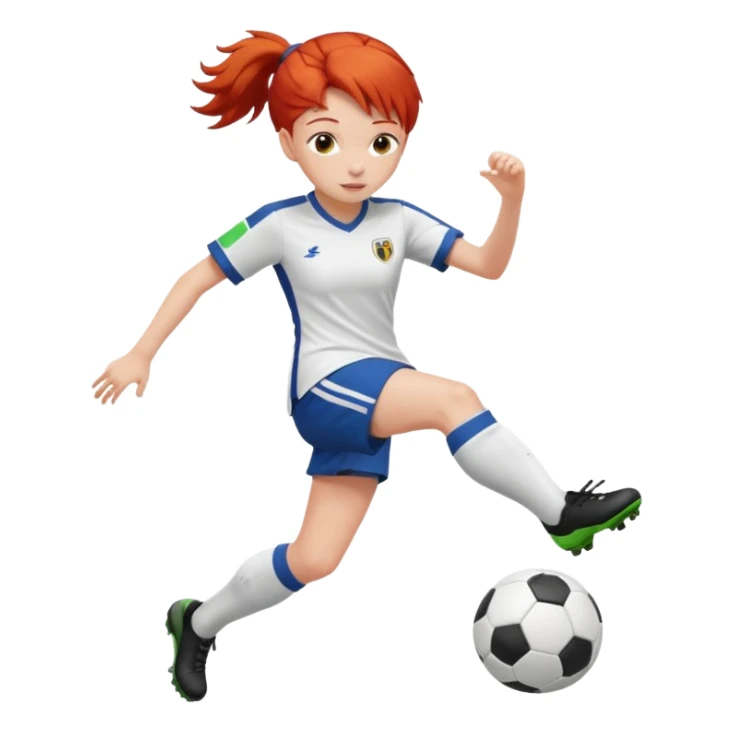 red-haired soccer girl, kicking a ball sticker