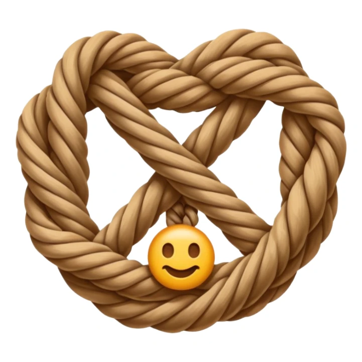 A realistic yet cute rope knot emoji, tied perfectly, symbolizing sailing skills. Vector emoji design, warm tones, clean white background. sticker