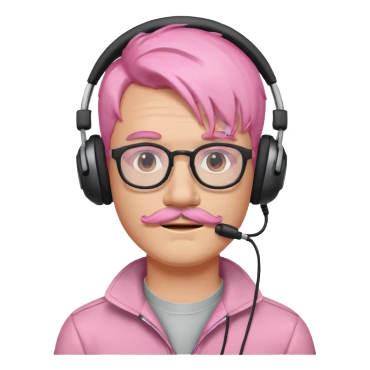 just headphone and spectacles, mustached pink hair guy, no mic, sticker