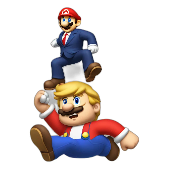 mario jumping on donald trump's head like a goomba sticker