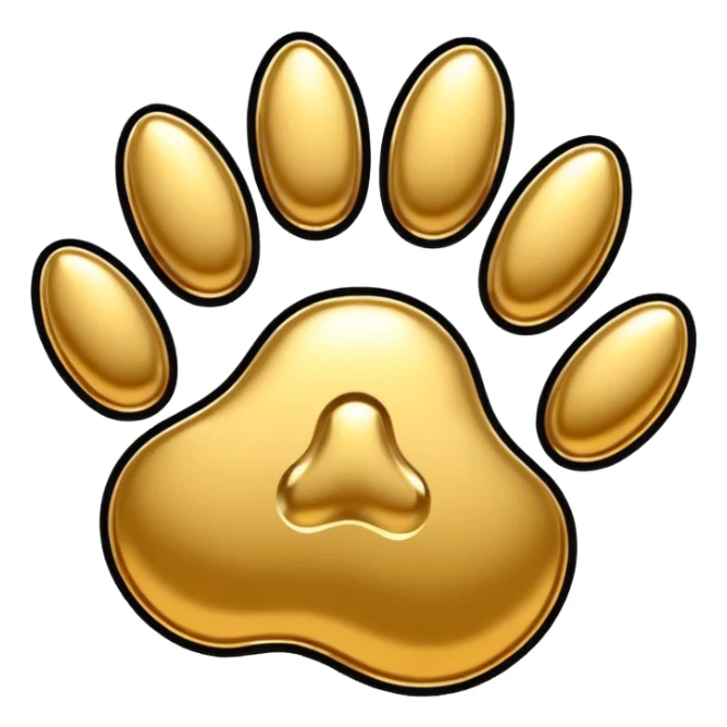 stylized golden animal paw print with shiny details and black outlines sticker