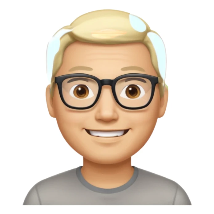 35-year-old Asian man consultant, smiling eyes, short blond hair slicked back, big glasses sticker