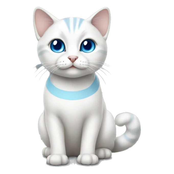 Realistic white cat with blue eyes and a grey striped tail sticker