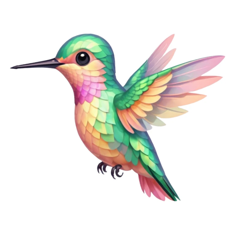 peach pink and yellow-green, mint humming bird sticker