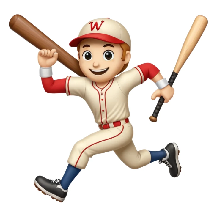Cartoon baseball bat character with arms and legs in a running pose sticker