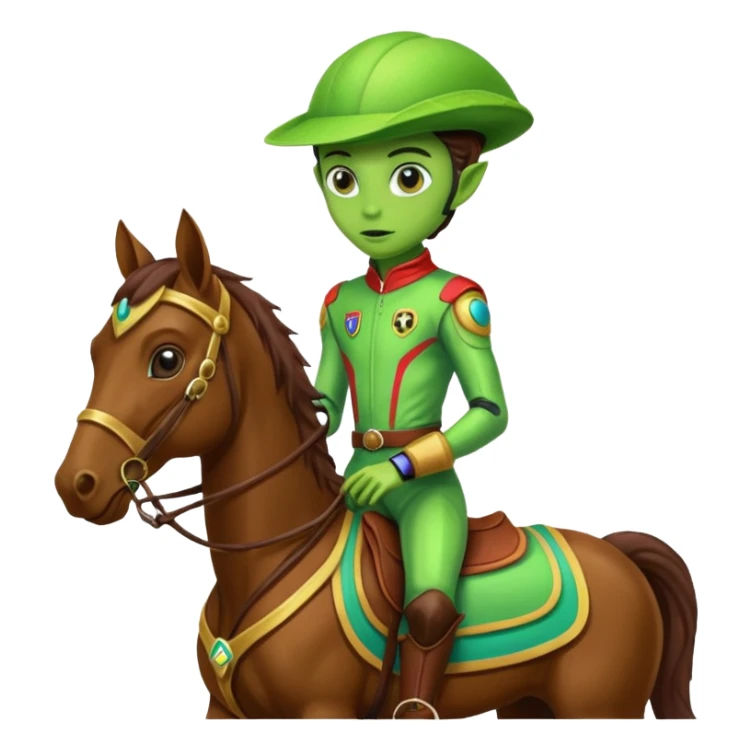 alien riding horse wearing racing cloth sticker