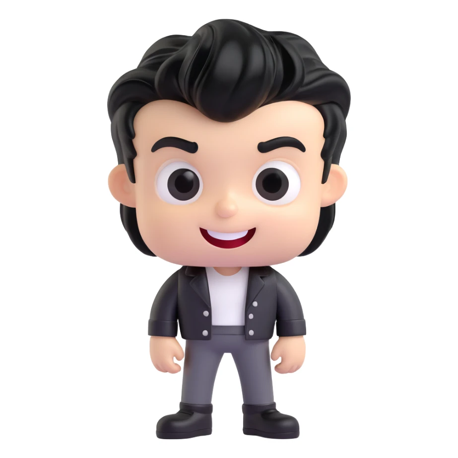 white tooth character with shiny black hair styled with gel, greaser look, expressive and fun sticker