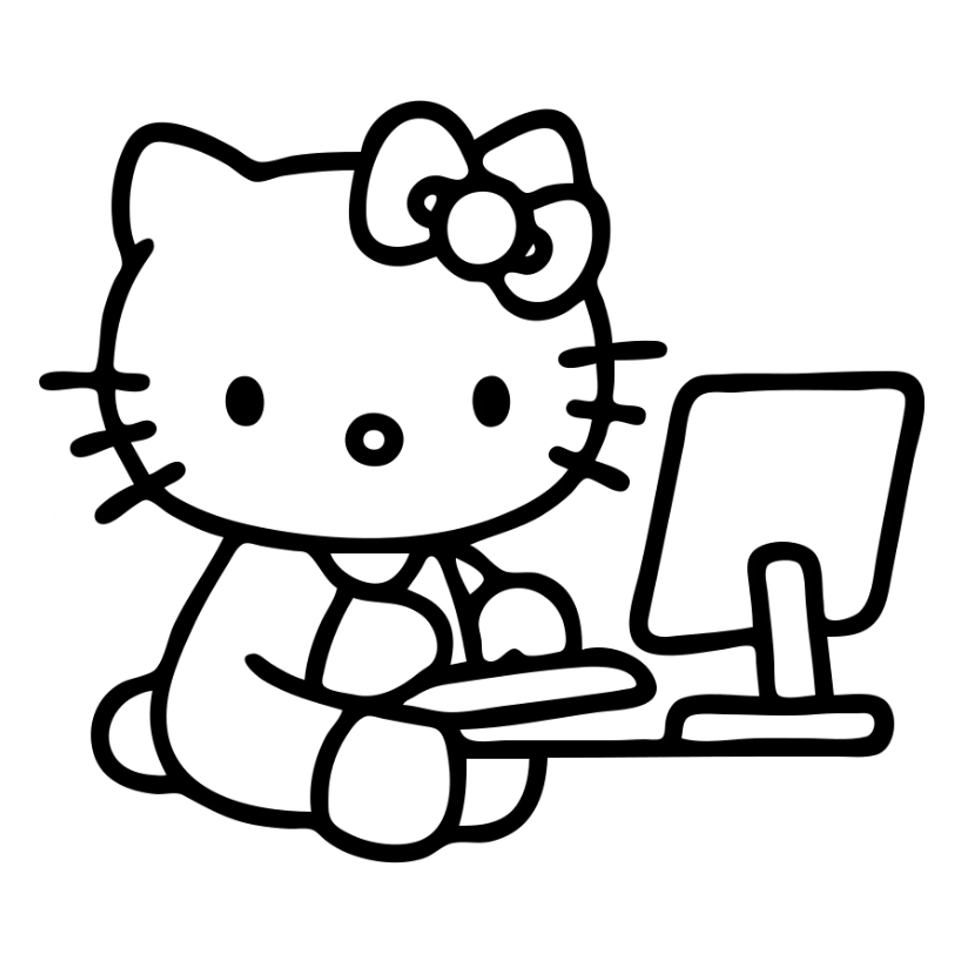 Hello Kitty sitting at computer sticker