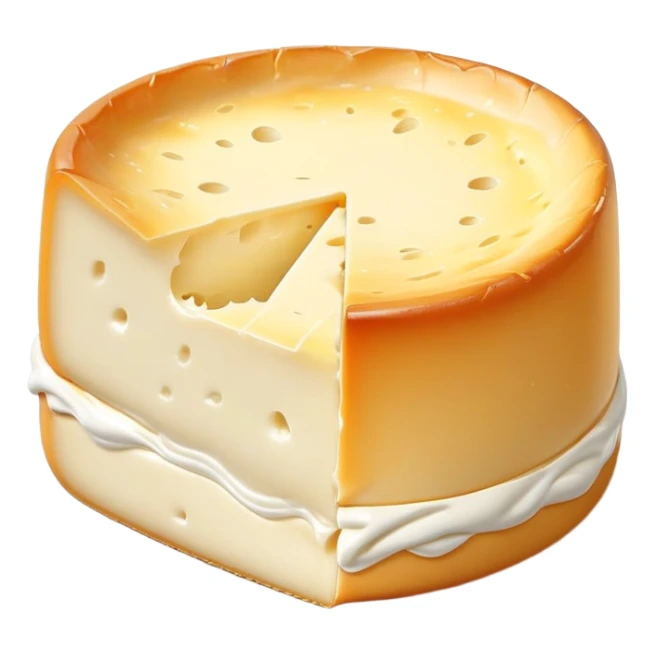 cinematic-realistic-brie-cheese-emoji,-featuring-a-creamy gooey center,-soft-ripened-cheese-with-a-delicate white rind-rendered-with-lifelike-detail-and-inviting,-natural-lightingwith a slide showing the gooey center sticker