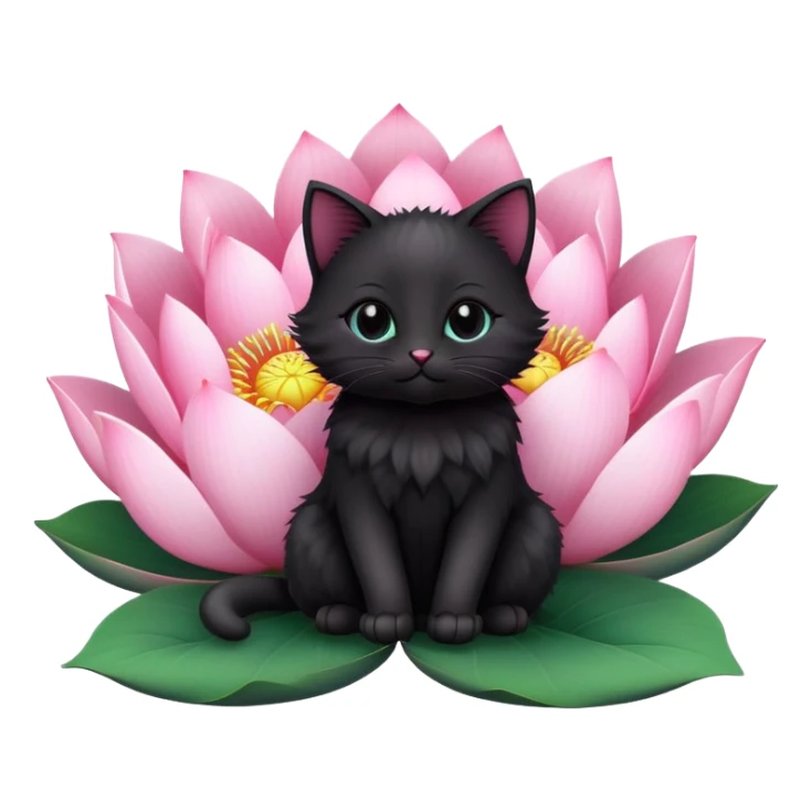 A cute  little  black cat and lotus sticker