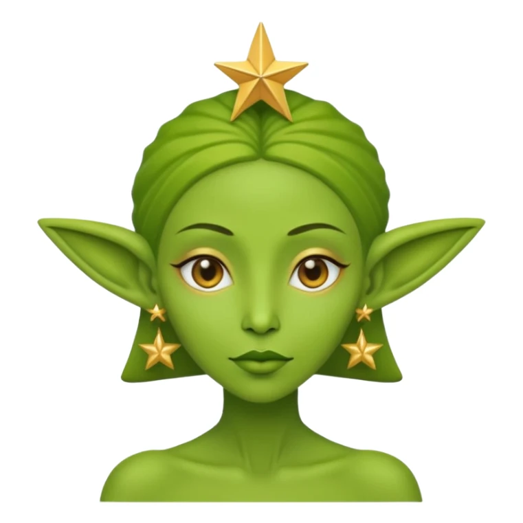 green alien woman with golden star earrings sticker