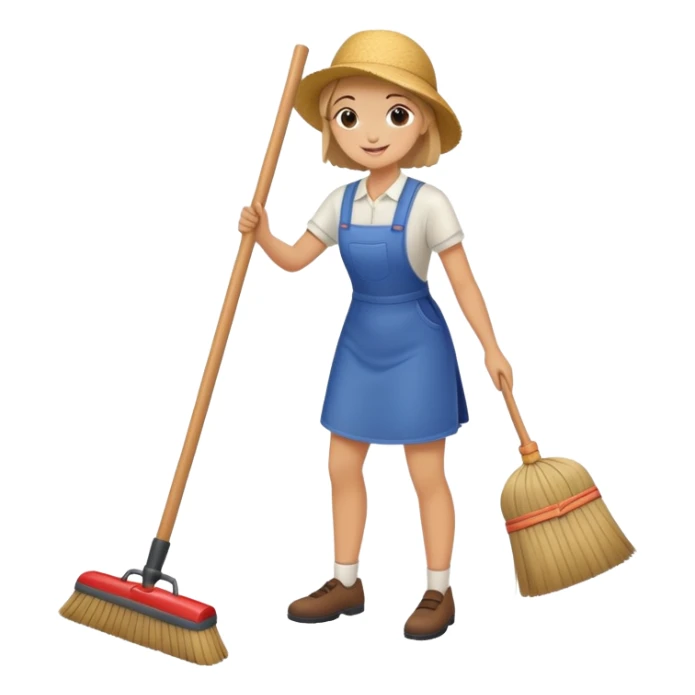 person sweeping the floor with a broom, cheerful and tidy sticker