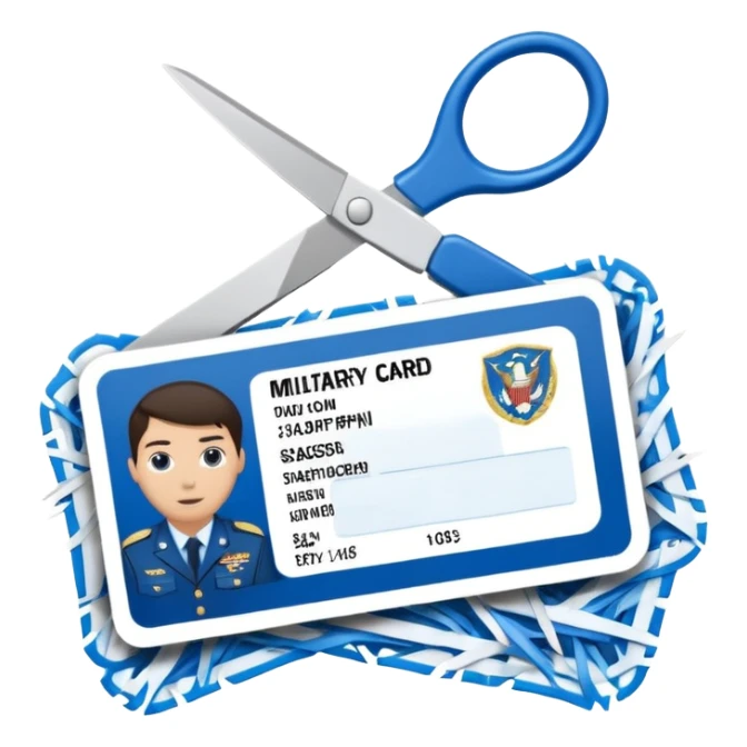 Scissors cutting military ID card in the middle front view sticker