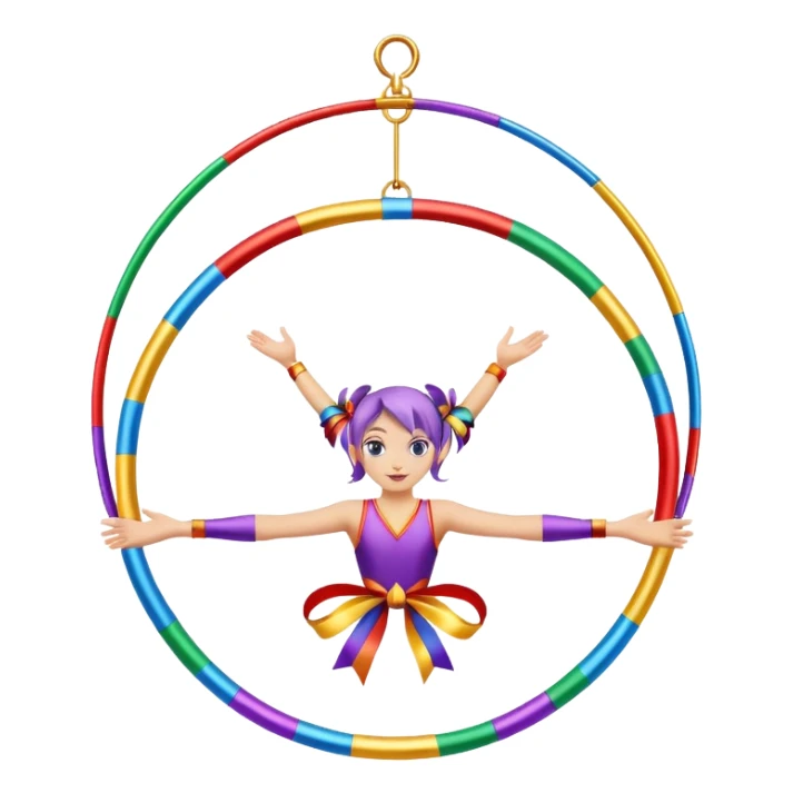 A metallic acrobat hoop decorated with ribbons, perfect for aerial stunts inside the circus tent. sticker