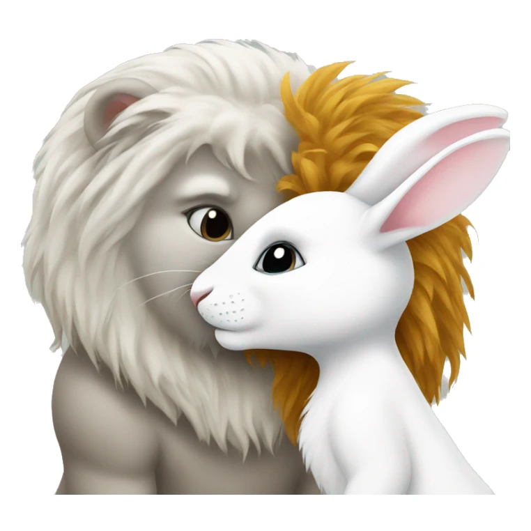 white bunny and lion kissing sticker