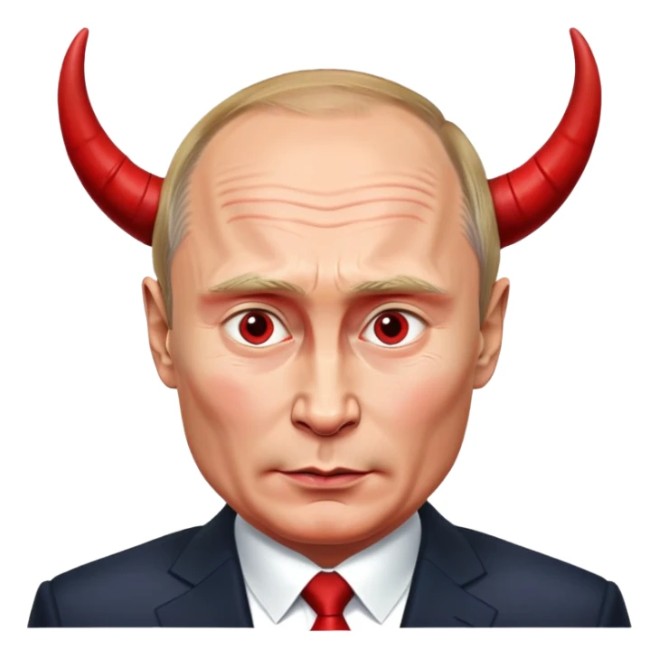 face of Vladimir Putin as a devil with red skin, horns, mischievous expression sticker