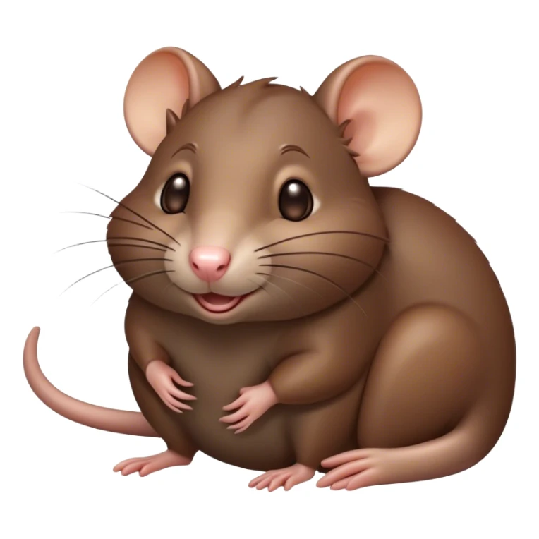 Cinematic Cute Brown Rat Portrait Emoji, Head tilted playfully and inquisitively, with a compact, nimble build and a glossy brown coat accentuated by a twitching nose and round, sparkling eyes full of curiosity, Simplified yet irresistibly adorable features, highly detailed, glowing with a warm, friendly glow, high shine, affectionate and clever, stylized with a touch of urban whimsy, soft glowing outline, capturing the essence of a mischievous yet loving rat that feels like it could dart out of the screen into your arms! sticker