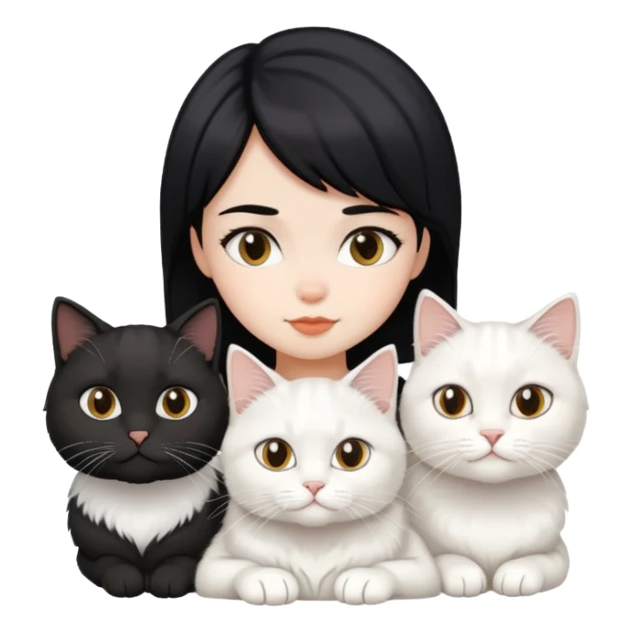 Black short hair girl with two British white longhair cats sticker