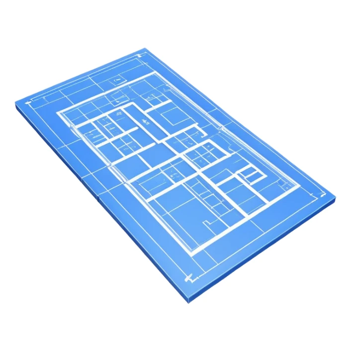 side view of a blue blueprint plan with white lines sticker
