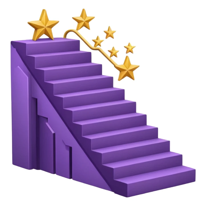Minimal purple icon: an open book turning into a rising staircase with a star on top. Flat design. sticker