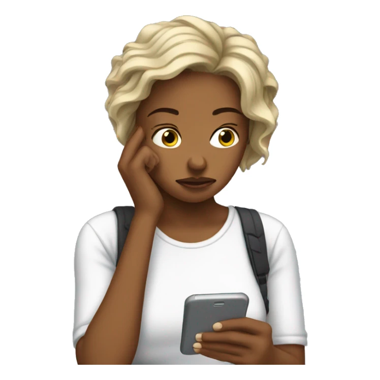 women scrolling on her phone being sad sticker
