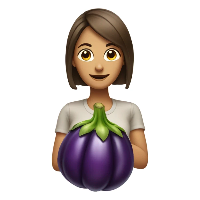 Smirking woman looking at eggplant sticker