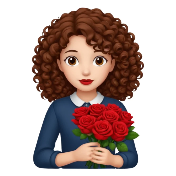 A girl with curly hair and res flowers in her hands sticker