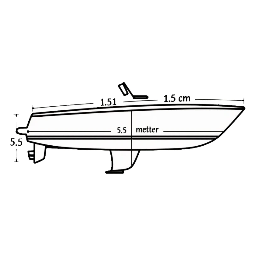 technical diagram of 5.5 meter boat hull with measurement marked sticker