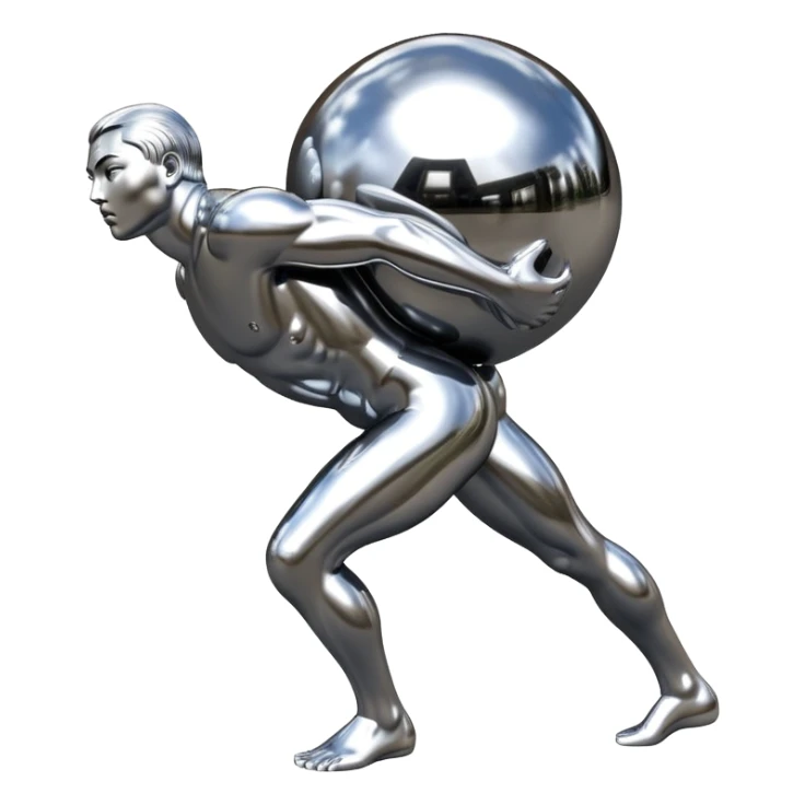 sorayama Sisyphus carrying big sphere on his back sculpture sticker