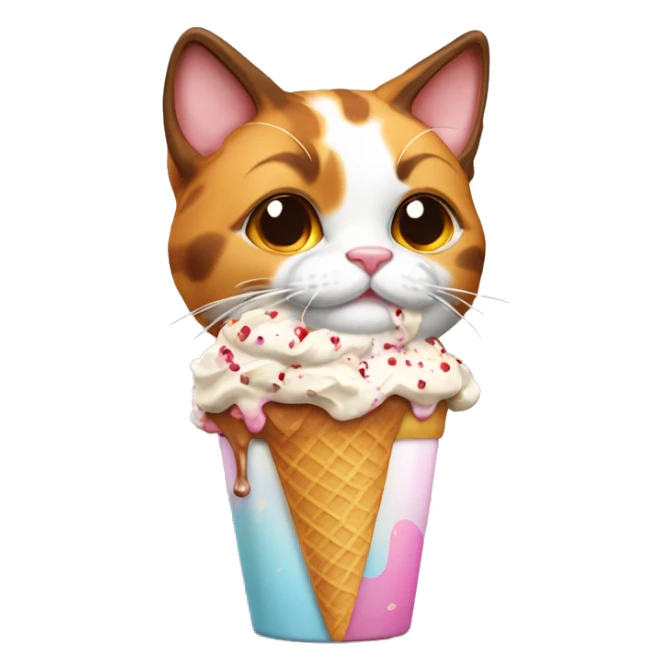 calico cat with icecream sundae  sticker