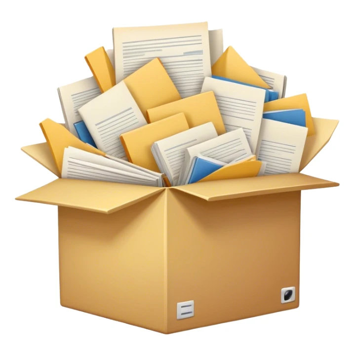 a huge box bursting with a lot of documents and papers sticker