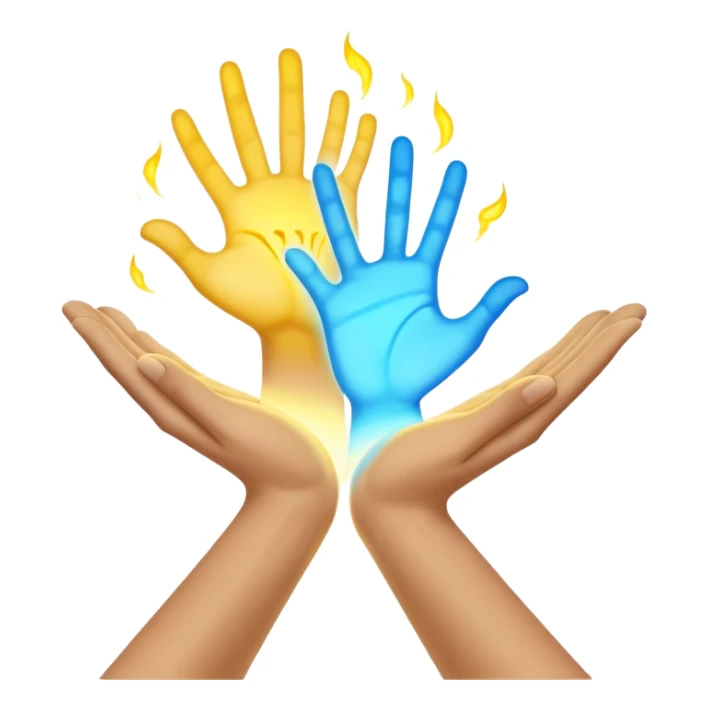 a normal hand being held by 2 hands, a glowing blue hand and a glowing yellow hand souls... hope and comfort from the past and futur sticker