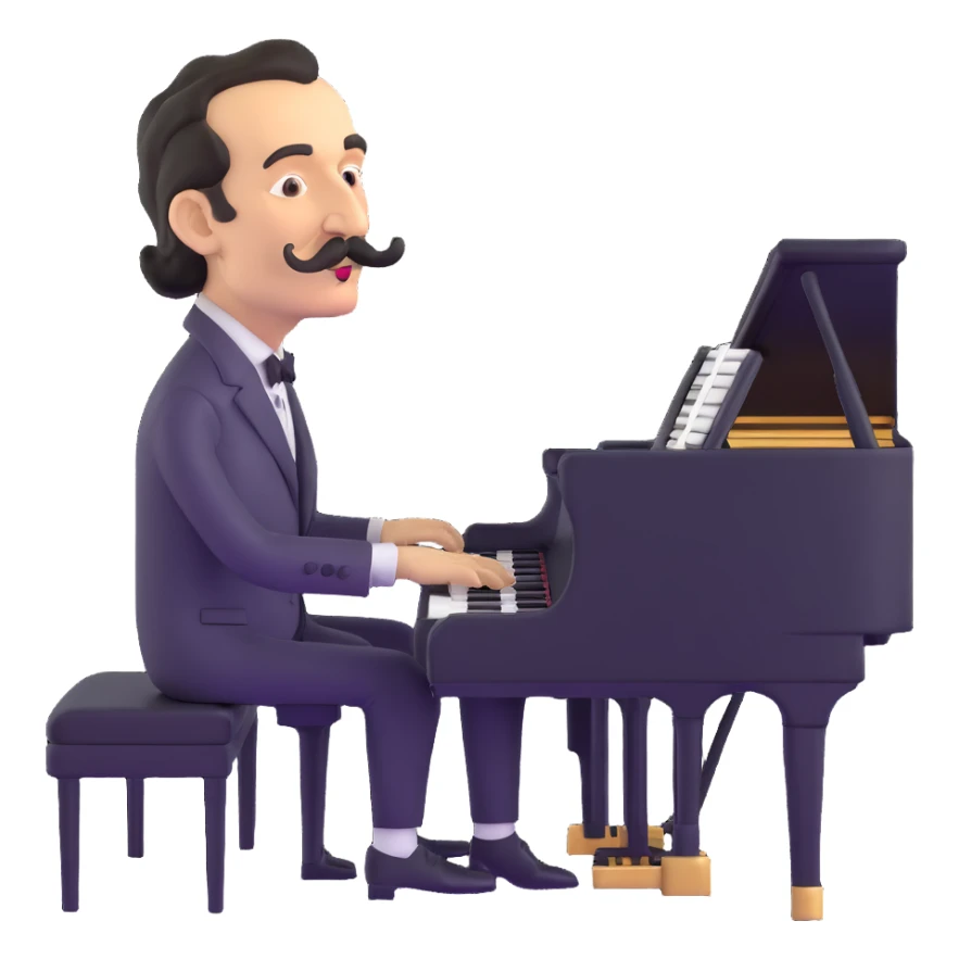 Salvador Dali with his iconic mustache playing a piano sticker