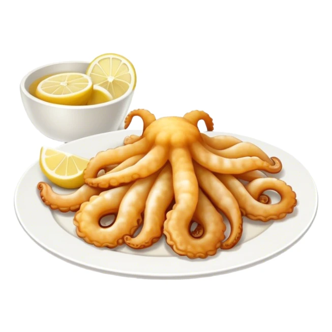 Fried squid Greek snack with a slice of lemon on the side sticker