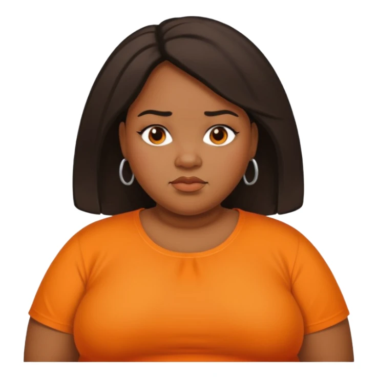 overweight black woman with organge blouse not smiling sticker