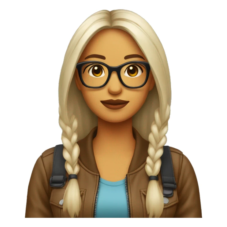 Chica de cabello largo color café con lentes y chamarra negra  sticker