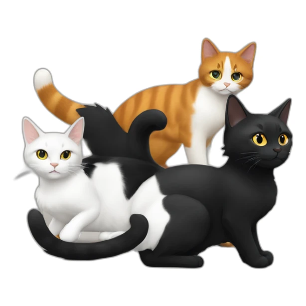 Chat noir et blanc avec un chat blanc et roux sticker