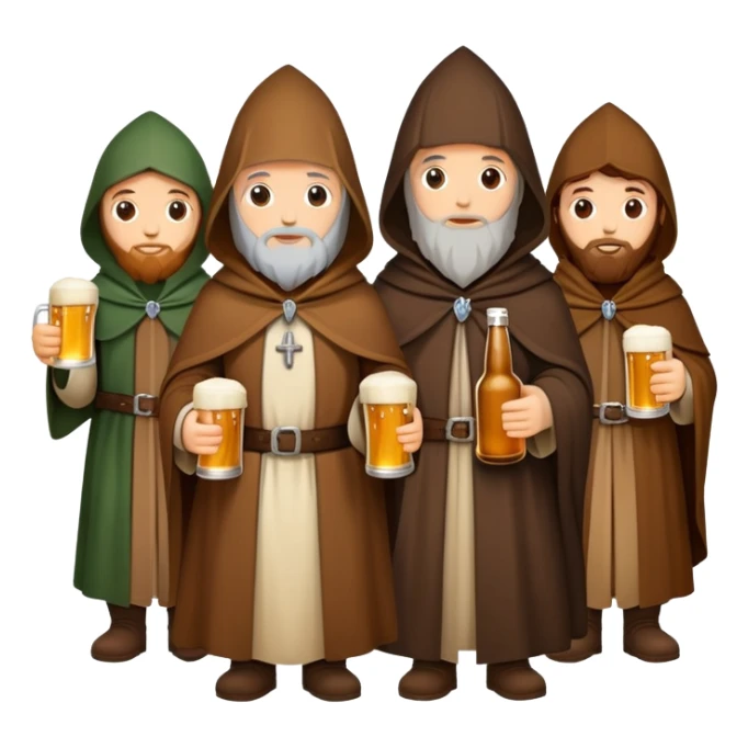 group of medieval pilgrims with cloaks and beer bottles sticker