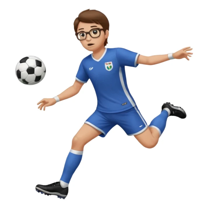 Fat sad guy with brown hair and glasses kicking a ball sticker