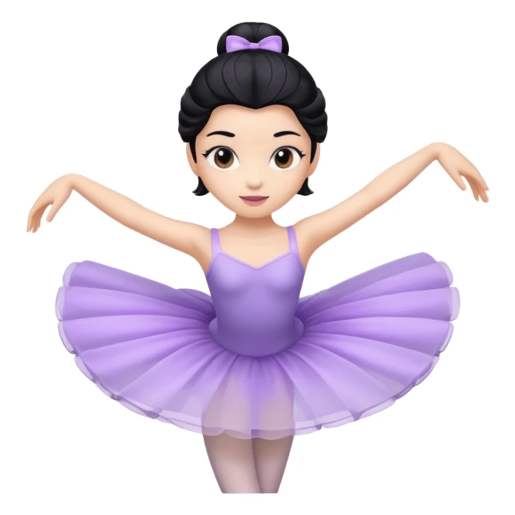 Cinematic Light Purple Ballerina Portrait Emoji, rendered in a realistic, vector-style with minimal shading.  with porcelain skin, smooth deep black hair falling in soft waves, and calm, inviting eyes. sticker