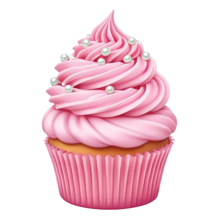 Cinematic Realistic Pink Cupcakes, fluffy pastel pink frosting swirled elegantly on top of golden cupcakes, tiny edible pearls adding a delicate touch, soft warm lighting creating a dreamy atmosphere, glowing with sweetness and charm. sticker
