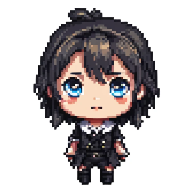 chibi anime character in pixel art style with big eyes and cute expression sticker