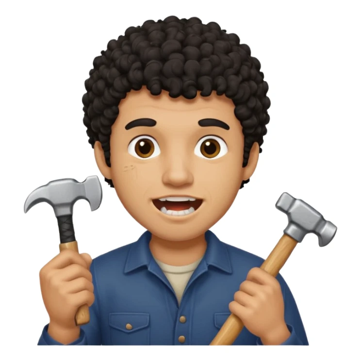 A black curly-haired man with a hammer on his right hand, his expression biting his teeth tightly sticker