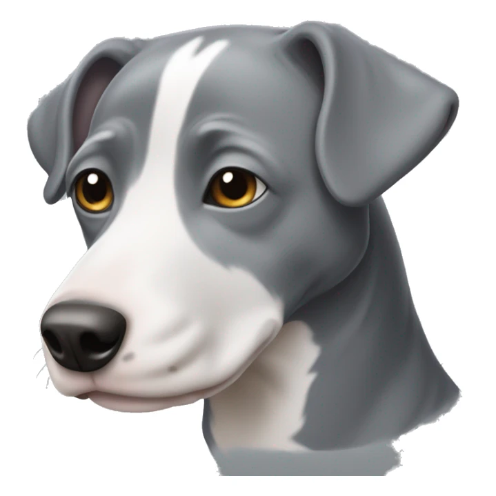 grey pitbill dog with white chin sticker