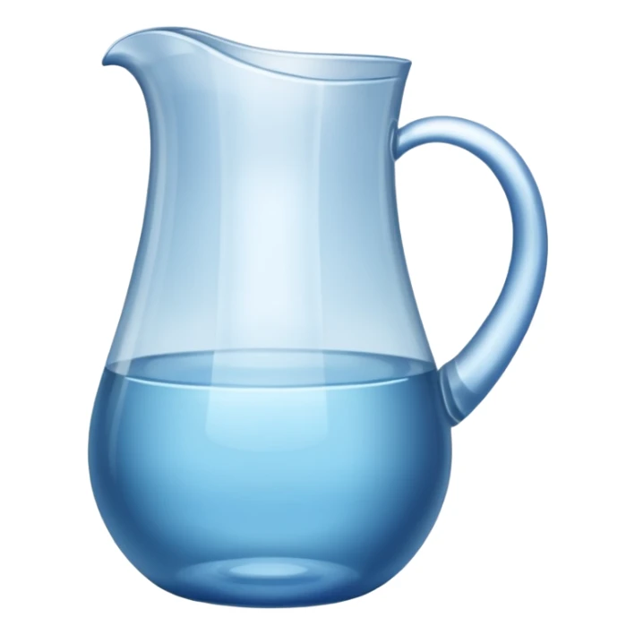 A water pitcher, transparent, slightly blue water, no lid, no droplets, tall, without a handle or spout.
 sticker